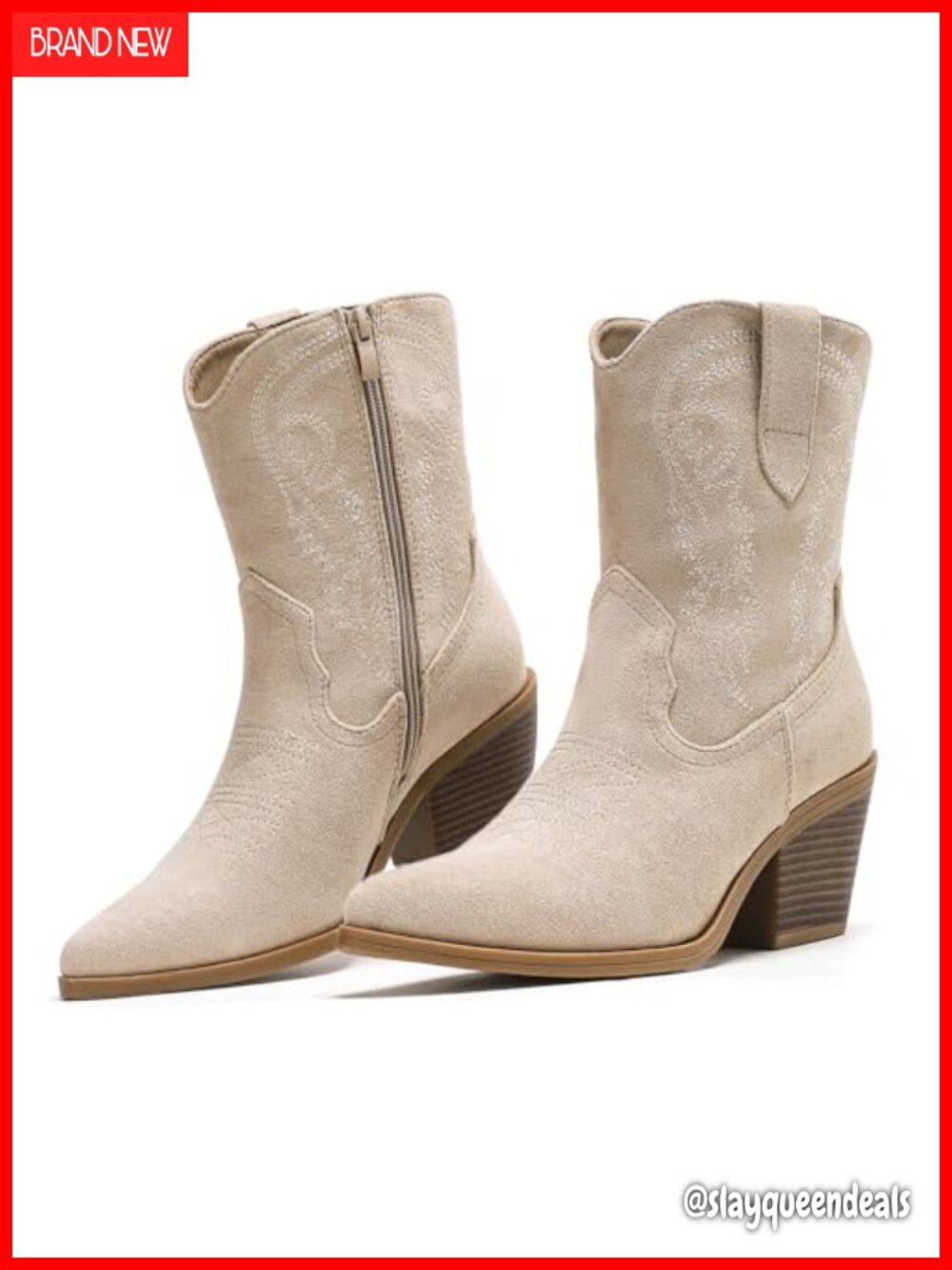 Faux Suede Western Ankle Booties Embroidered Cowboy Boots